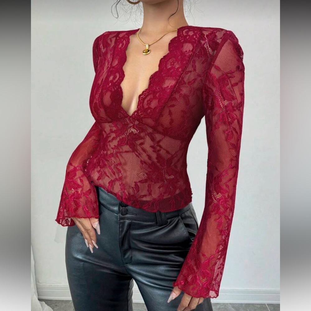 Elegant Burgundy Lace Women Top